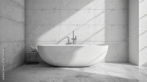 Modern White Bathtub with Freestanding Faucet in Minimalist Bathroom