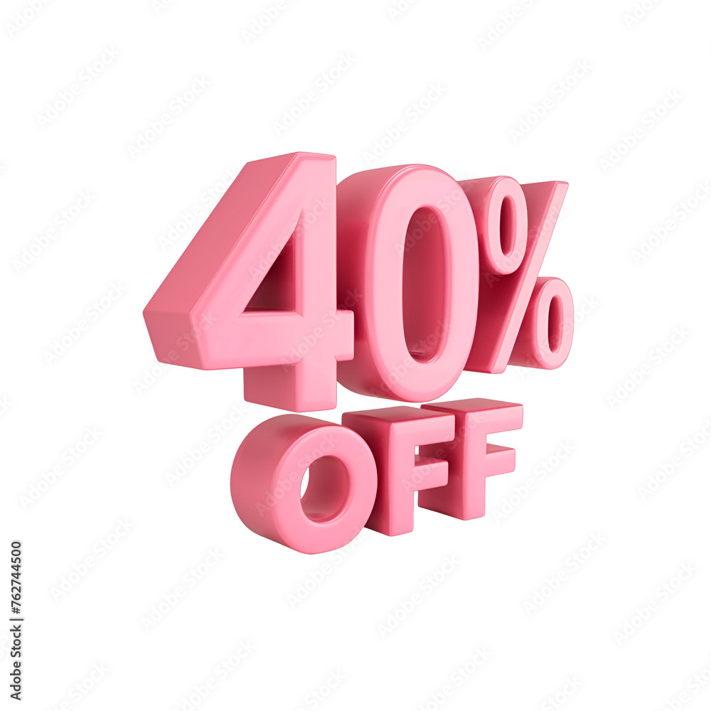 Sale Discount at 40% off - 3D Render of Number Percentage, Isolated on Transparent Background, PNG Sale Discount at 40% off - 3D Render of Number Percentage, Isolated on Transparent Background, PNG