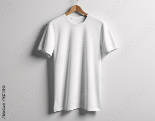 Photo of a white T-shirt on a hanger