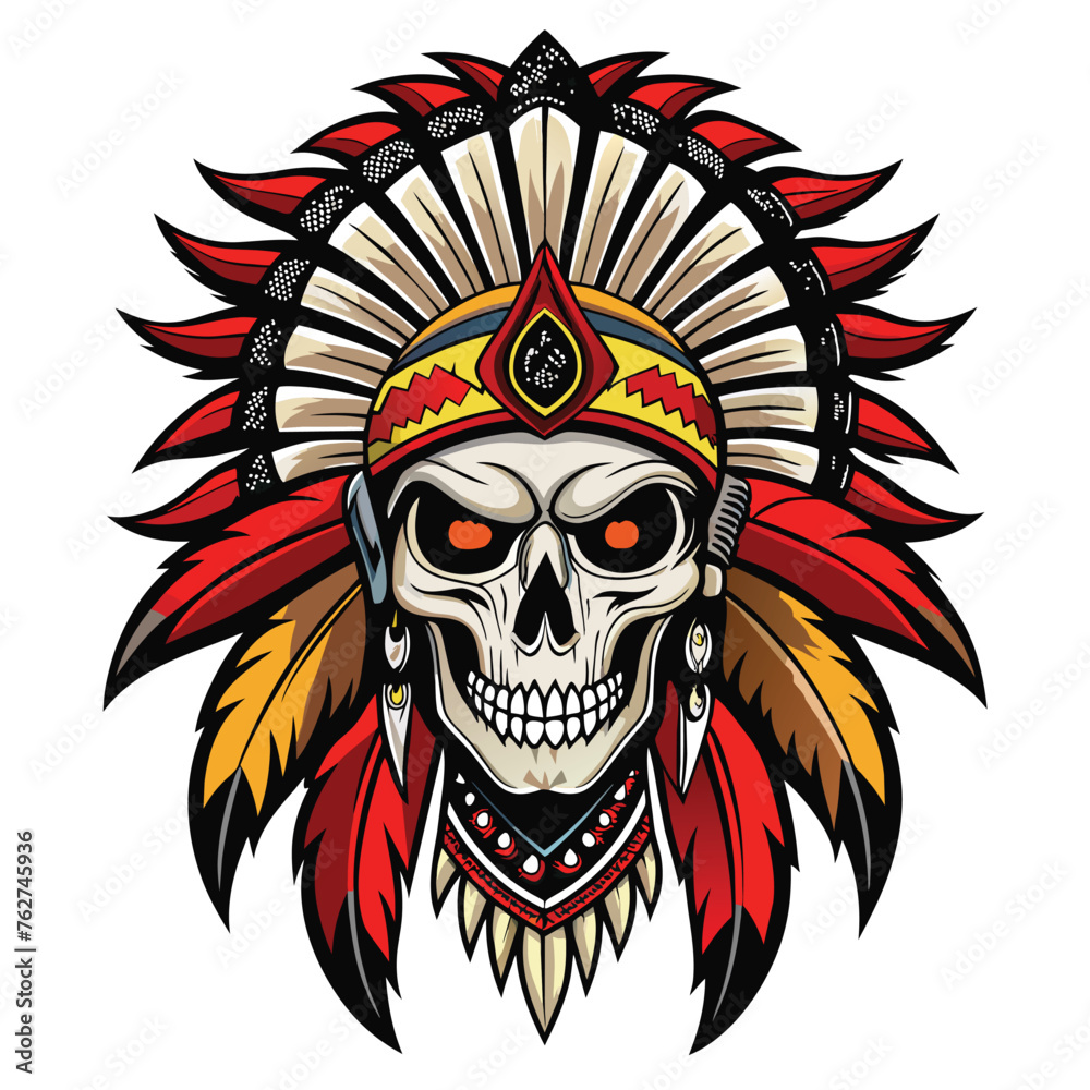 skeleton totem wearing an Indian war bonnet header 