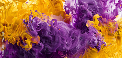 Royal purple and sun-kissed yellow paint explosions intertwining in a dynamic composition