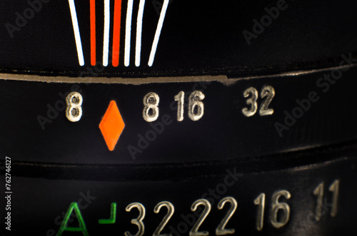 Macro photo of an old manual lens, close-up