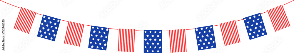 Obraz premium 4th of July flag bunting decoration. Independence day garland hanging