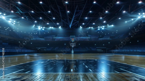 large basketball court with stands