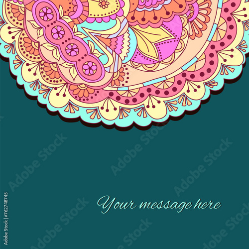 Card with hand draw arabic, oriental, indian motiv. Traditional ornament, paisley