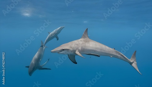A Hammerhead Shark Swimming Alongside A Pod Of Dol Upscaled 8