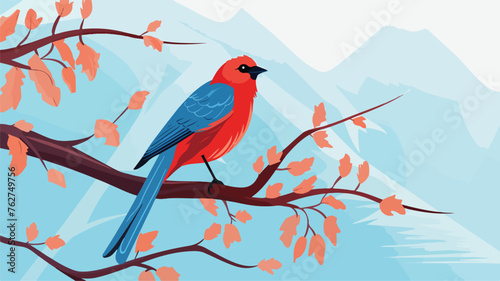 Bird in tree flat vector illustration isolated back