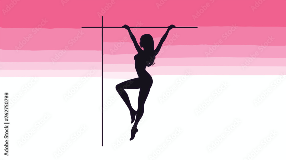 Black silhouette of slim pole dancer woman flat vec