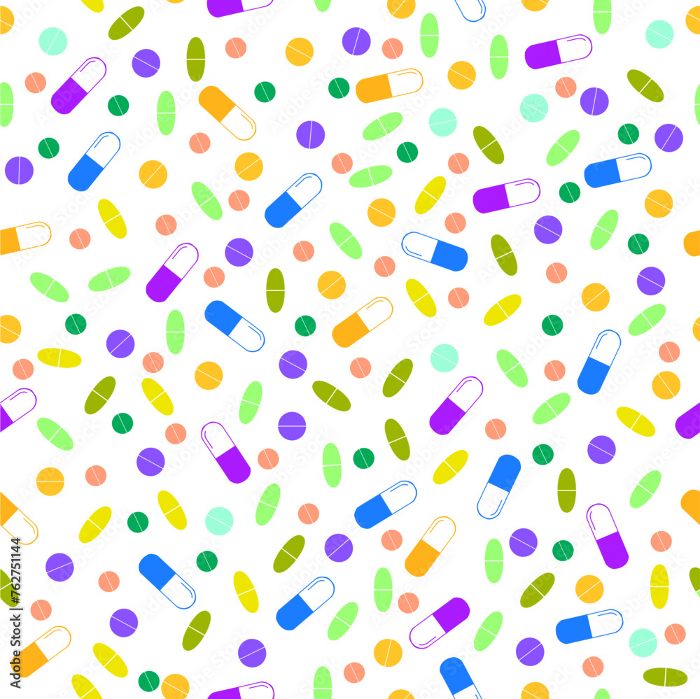 Seamless vector pattern with hand draw tablets and pills. Flat style Seamless vector pattern with hand draw tablets and pills. Flat style