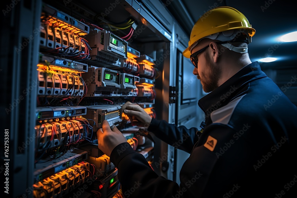 Technician working in data center. Technician working in server room. Technician working in data center. Technician working in server room.