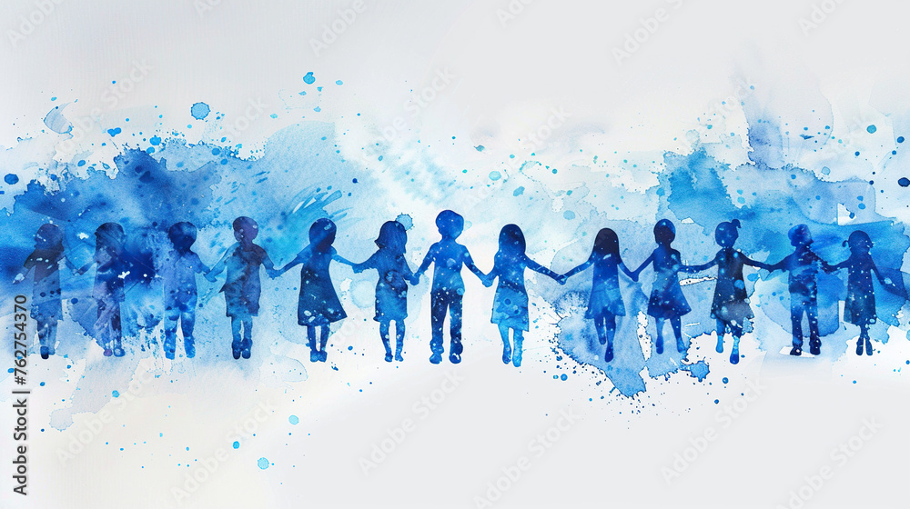International Missing Children's Day. May 25. blue silhouettes of children . White background. Poster, banner, card, background., victims of enforced disappearances  - obrazy, fototapety, plakaty 