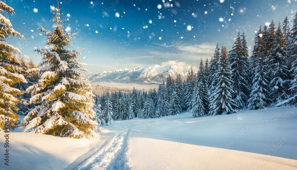 winter landscape winter december wonderland scene christmas new year postcard design wintertime magic