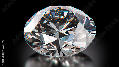 A diamond is shown in a close up. The diamond is large and has a shiny  reflective surface