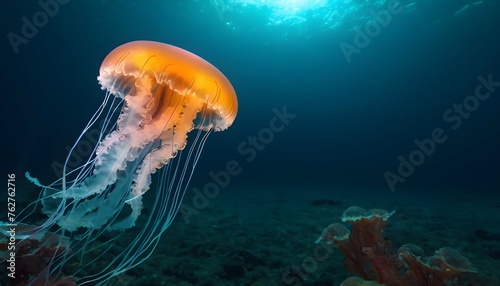 A Jellyfish In A Sea Of Glowing Underwater Life Upscaled 3 © Tayyaba