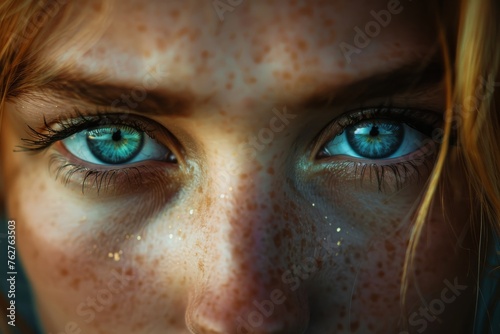 Close-Up of Womans Face With Blue Eyes © Sky51