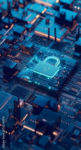 Datensicherheit Mikrochips, Sicherheit im Netzwerk, GPU in Form eines Schloss für Sicherheit © GreenOptix