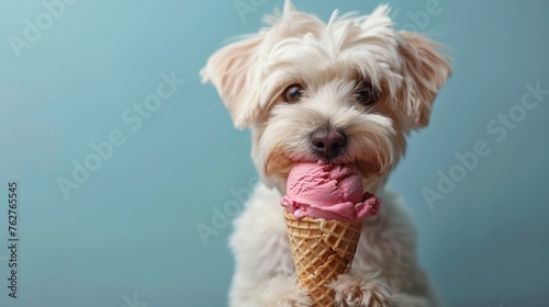 Small Dog Enjoying Strawberry Ice Cream