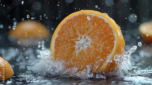 Water Splashing on an Orange Fruit