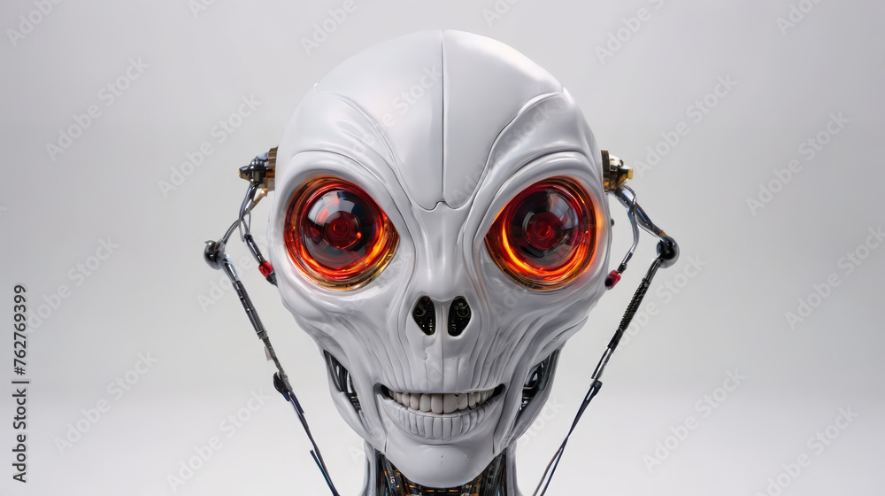 Alien Head With Red Eyes and Wires Alien Head With Red Eyes and Wires