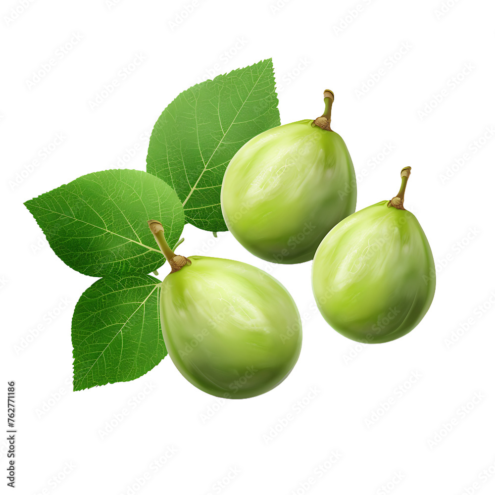plums with leaves isolated on white