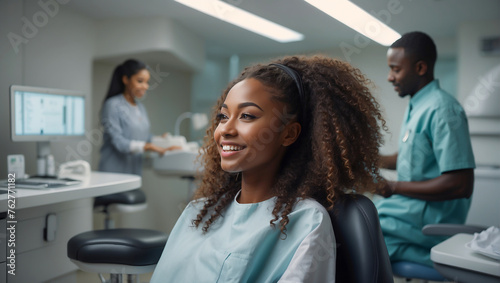 beautiful smiling African girl in the dental chair patient