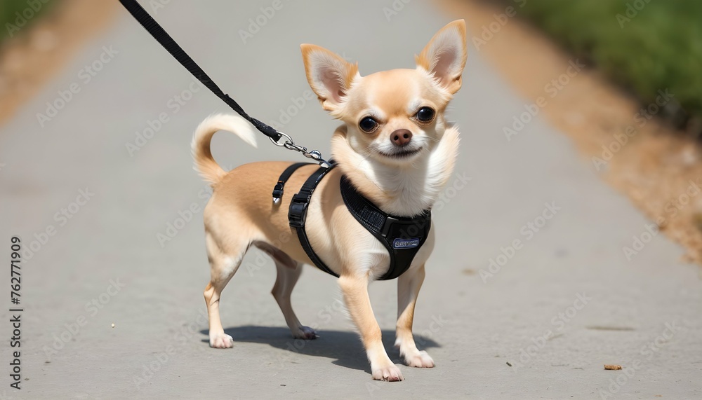 A Chihuahua Enjoying A Leisurely Stroll On A Leash Upscaled 4