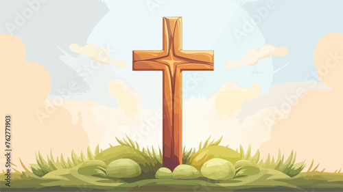 Christian wooden cross. Happy Easter image. Religio photo