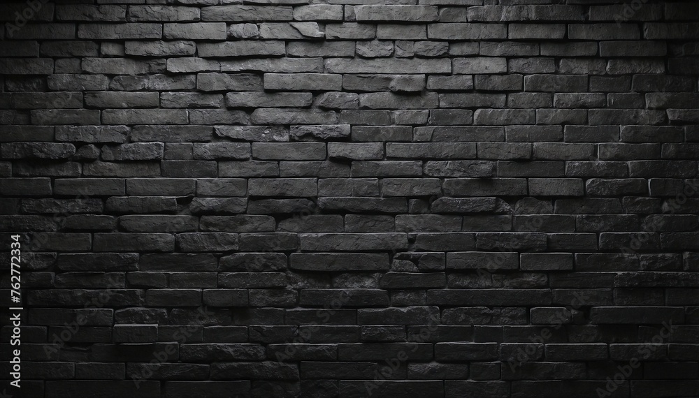 Stunning Depth and Texture: Black Brick Wall Against a Dark Background