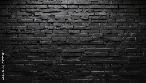 Stunning Depth and Texture: Black Brick Wall Against a Dark Background