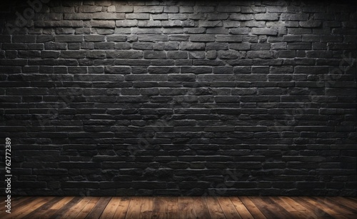 Stunning Depth and Texture  Black Brick Wall Against a Dark Background