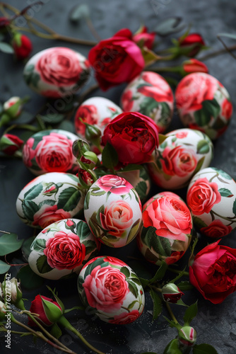 Easter eggs with red roses