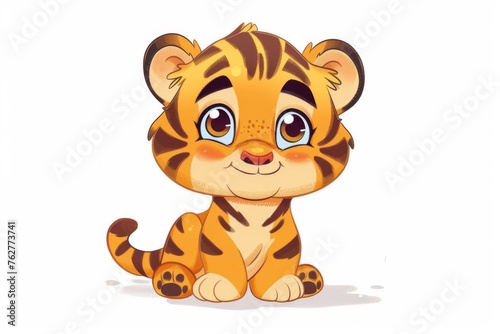 Cute tiger cub  kawaii character on white background