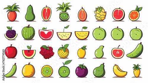 Fototapeta Naklejka Na Ścianę i Meble -  Colorful healthy fruit cartoon icons with board ill