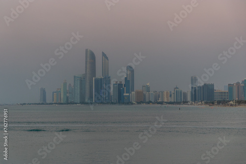 Evening view of Abu Dhabi skyline, United Arab Emirates. © Matyas Rehak