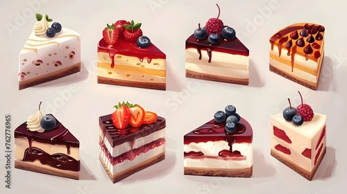 Set of delicious cheesecakes cut out. Based on Generative AI 