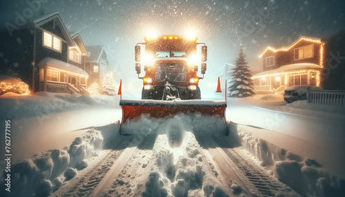 Brave the Blizzard: Snowplow Clears Path During Heavy Snowfall