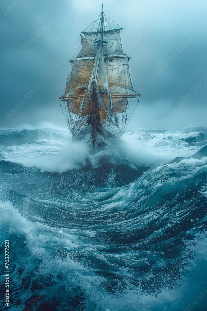 Fototapeta premium Magnificent historical schooner sailing in the ocean