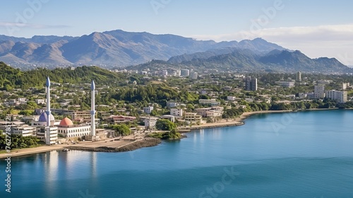 Comoros, Grande Comore, Moroni, Harbor Bay and the Central Mosque.


