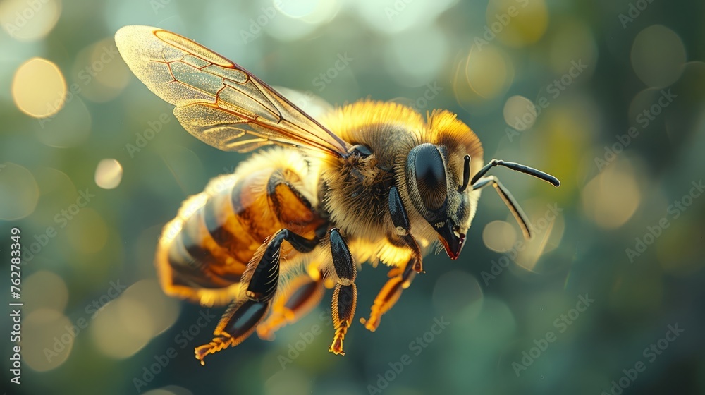 A bumblebee or bee pollinates a flower in spring or summer