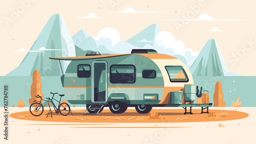 Digital nomad working on the road. Caravan camper t © iclute