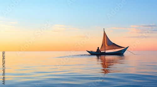 The Fisherman Sailing for fish in the middle of the sea in the morning at Mozambique.   
