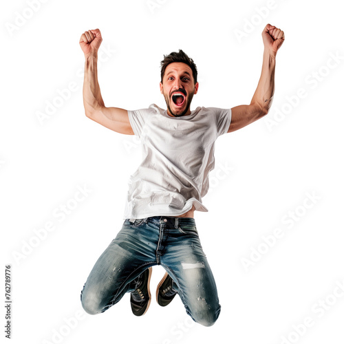 man jumping high celebrate the happiness transparent background