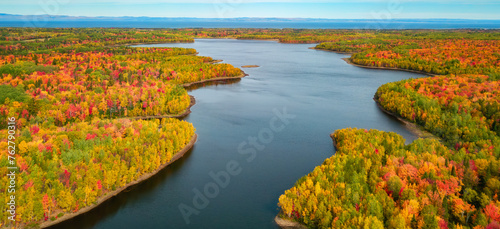 Vibrant trees and landscape on East Coast of Atlantic Ocean. Quebec, Canada