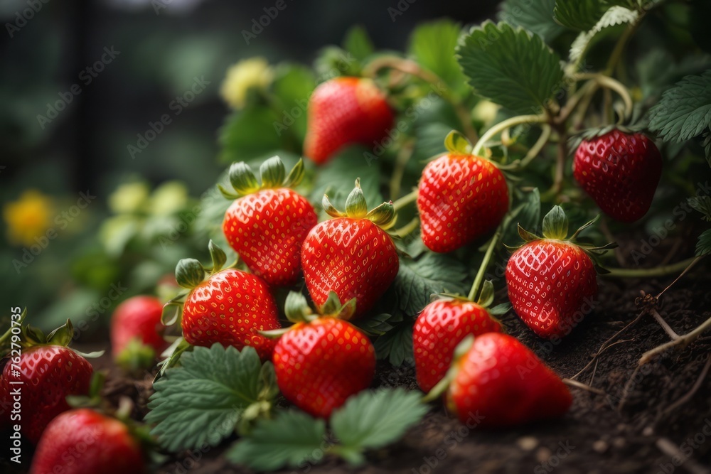 Red strawberry growing lush and ready for harvest. agriculture, farming and harvesting concept Red strawberry growing lush and ready for harvest. agriculture, farming and harvesting concept