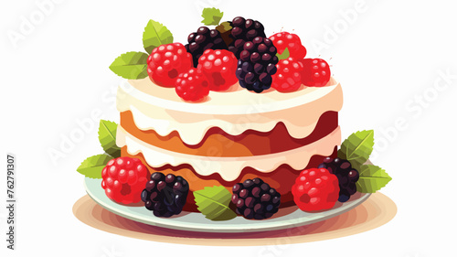 Cake with berries vector illustration tasty food de