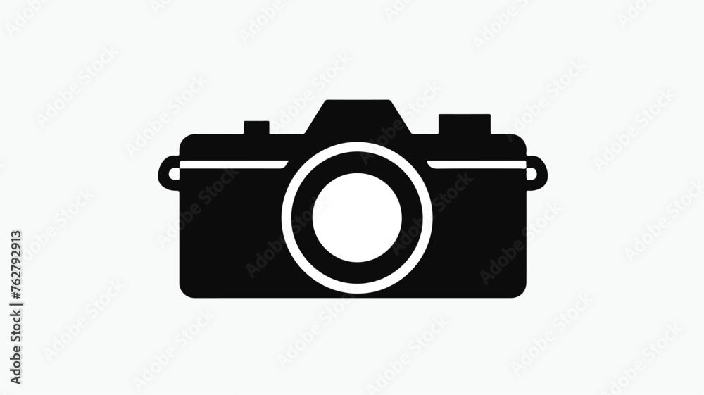 Camera icon flat. Simple vector black pictogram fla