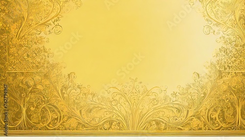 yellow delicate background with vintage floral wallpaper ornament on the wall copy space blank warm glowing shades