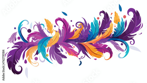 Card with feathers in Mardi Gras colors. flat vecto