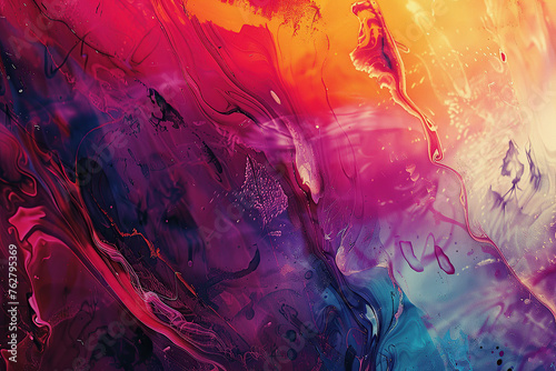 close up horizontal colourful abstract painting background with waves and lights