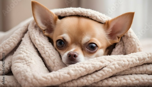 A Chihuahua Peeking Out From A Cozy Blanket Looki Upscaled 2